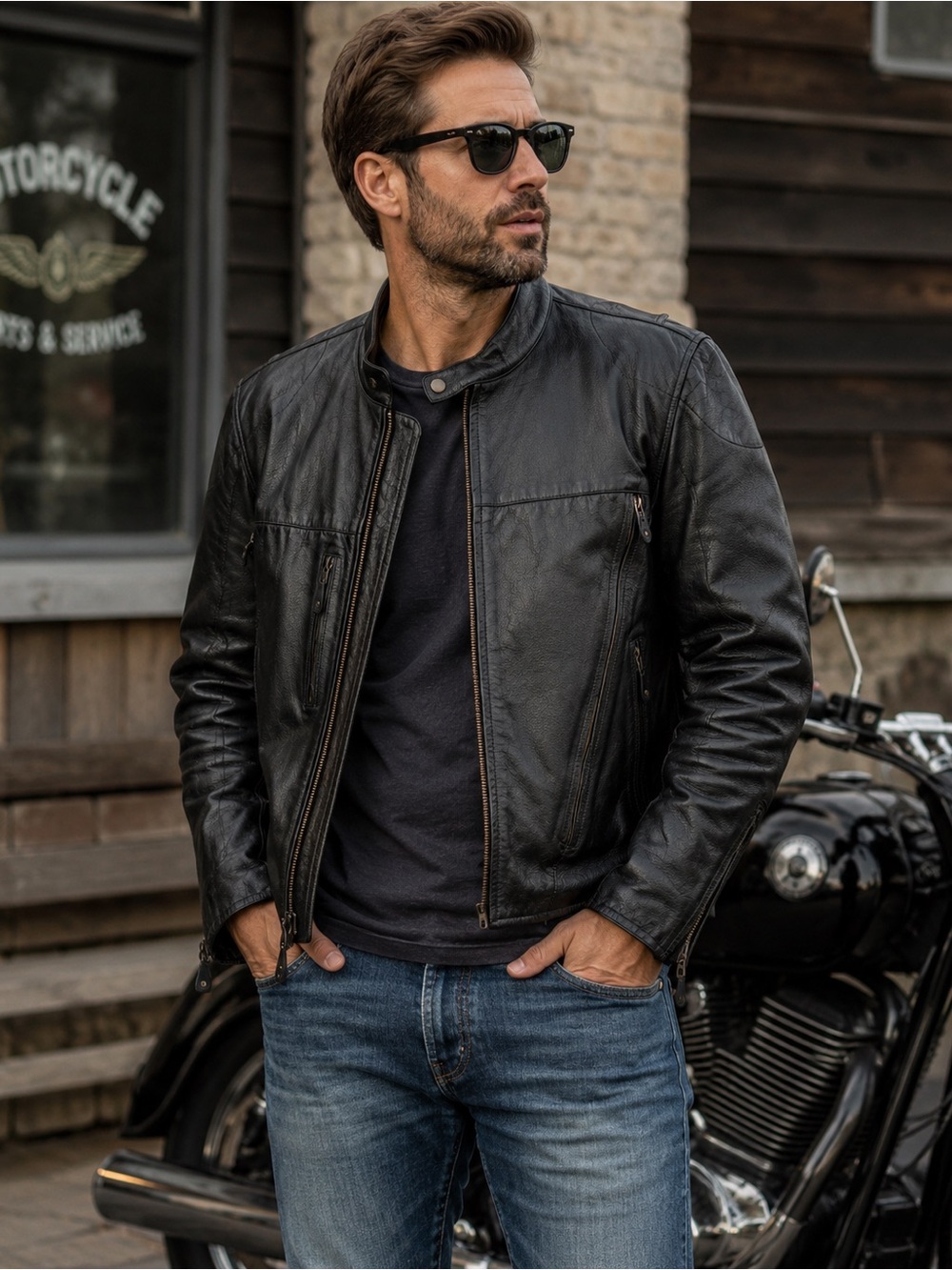 Leather Gallery Black Leather Motorcycle Jacket Men’s L Waterproof Vented Zip